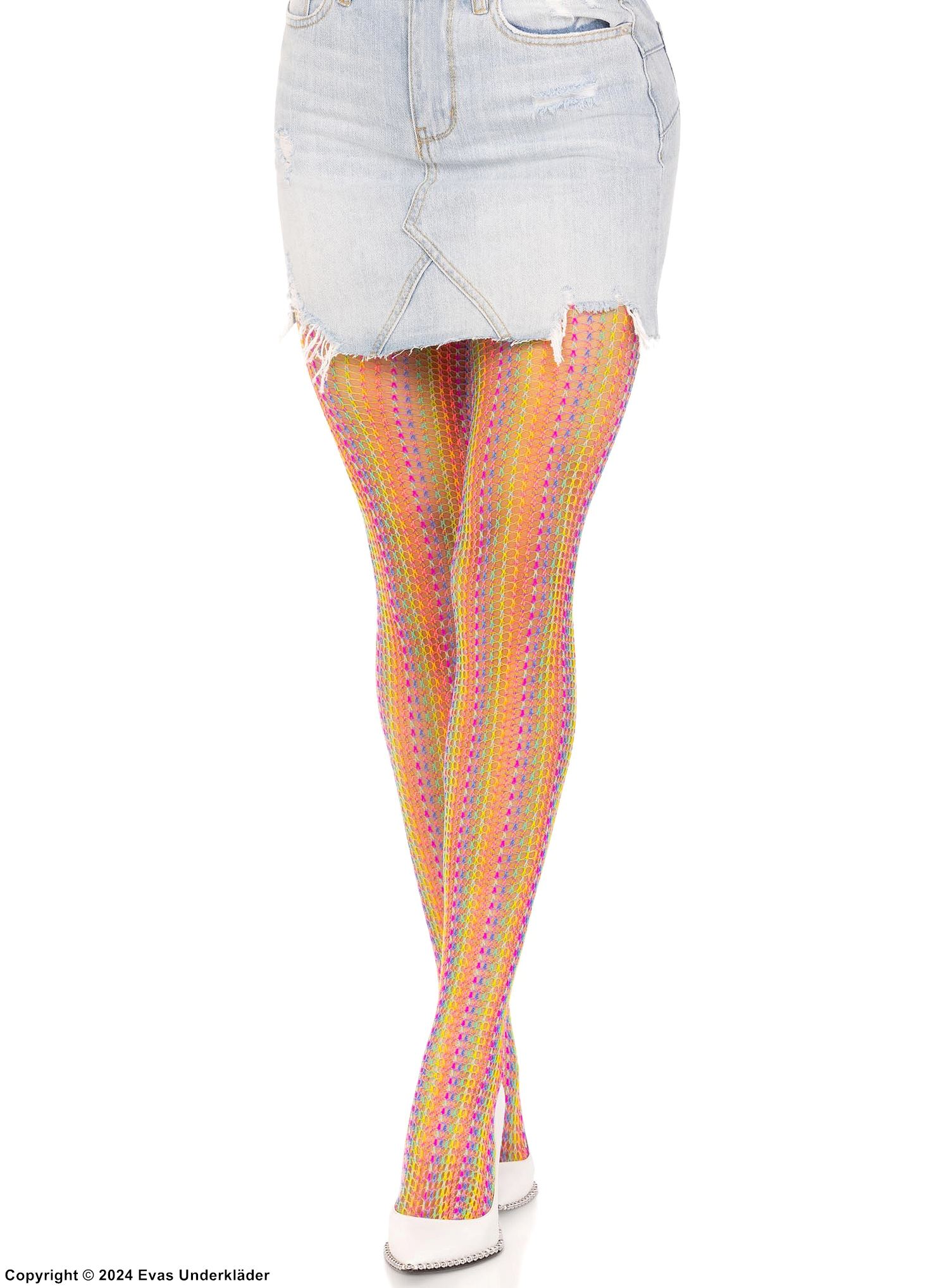 Patterned pantyhose, crochet net, colorful stripes